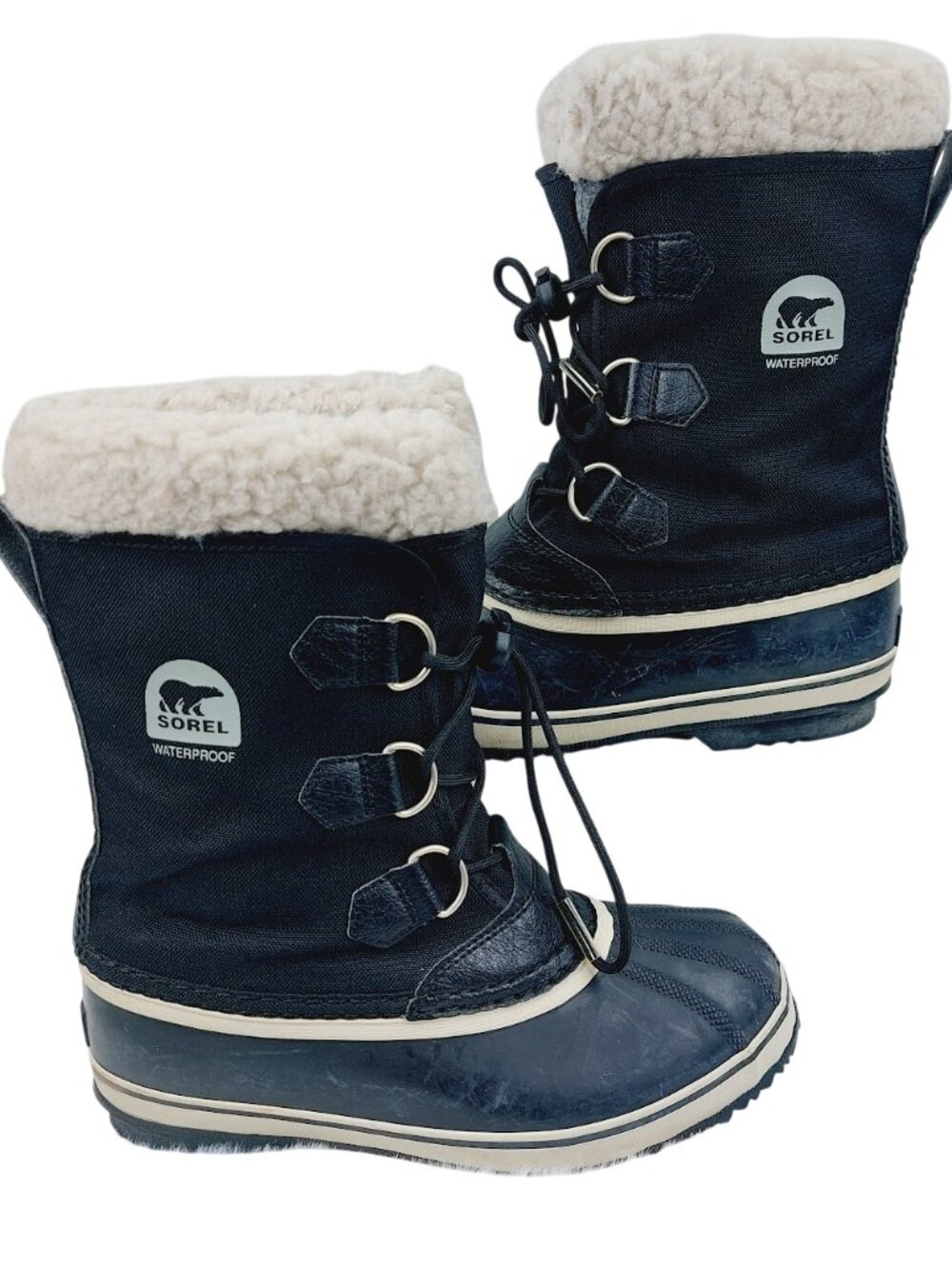 Sorel Girls Black Yoot Pac Nylon Waterproof Fur Trim Lace-Up Snow Boots Size 5
